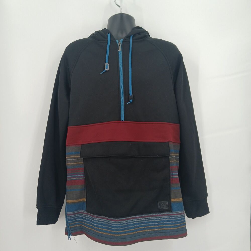 Aperture Bonded Fleece Pullover Hoodie Mens M Black Striped Gorpcore Aesthetic